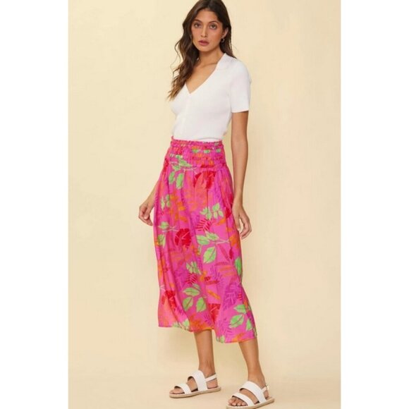 💕SKIES ARE BLUE💕 Tropical Print Skirt ~ Pretty In Pink Large L NWT - Picture 3 of 12